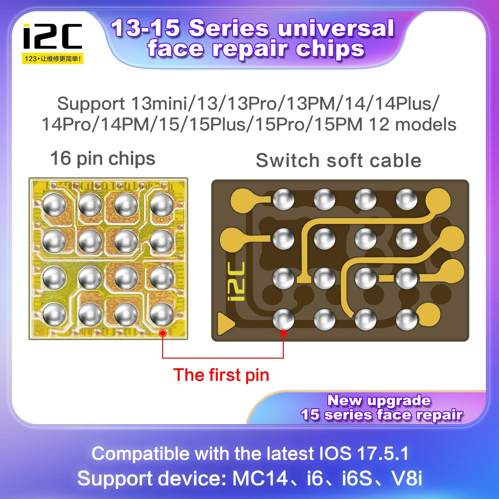 i2C New FA05 Integrated Face ID Chip for iPhone 13-15Pro Max Face ID Repair Universal Dot Matrix IC Chip work with i6S MC14 Host