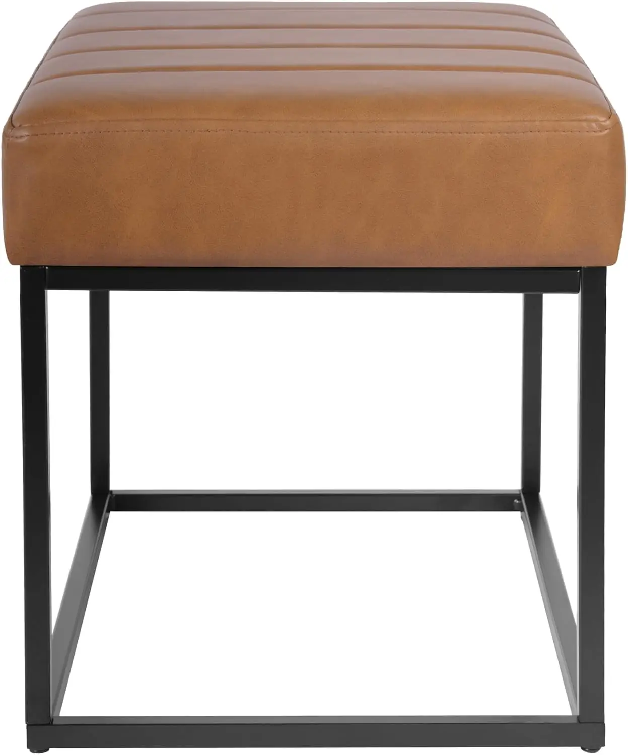 カーメルフェイクレザー製チャンネルタフテッドスモールオットマン、メタルベース付き - リビングルーム用のスタイリッシュな座席