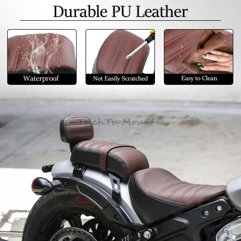 Motorcycle Passenger Seat Backrest Leather Rear Passenger Seat with Backrest Pad For Indian Scout Bobber Sixty Rogue 2018-2024