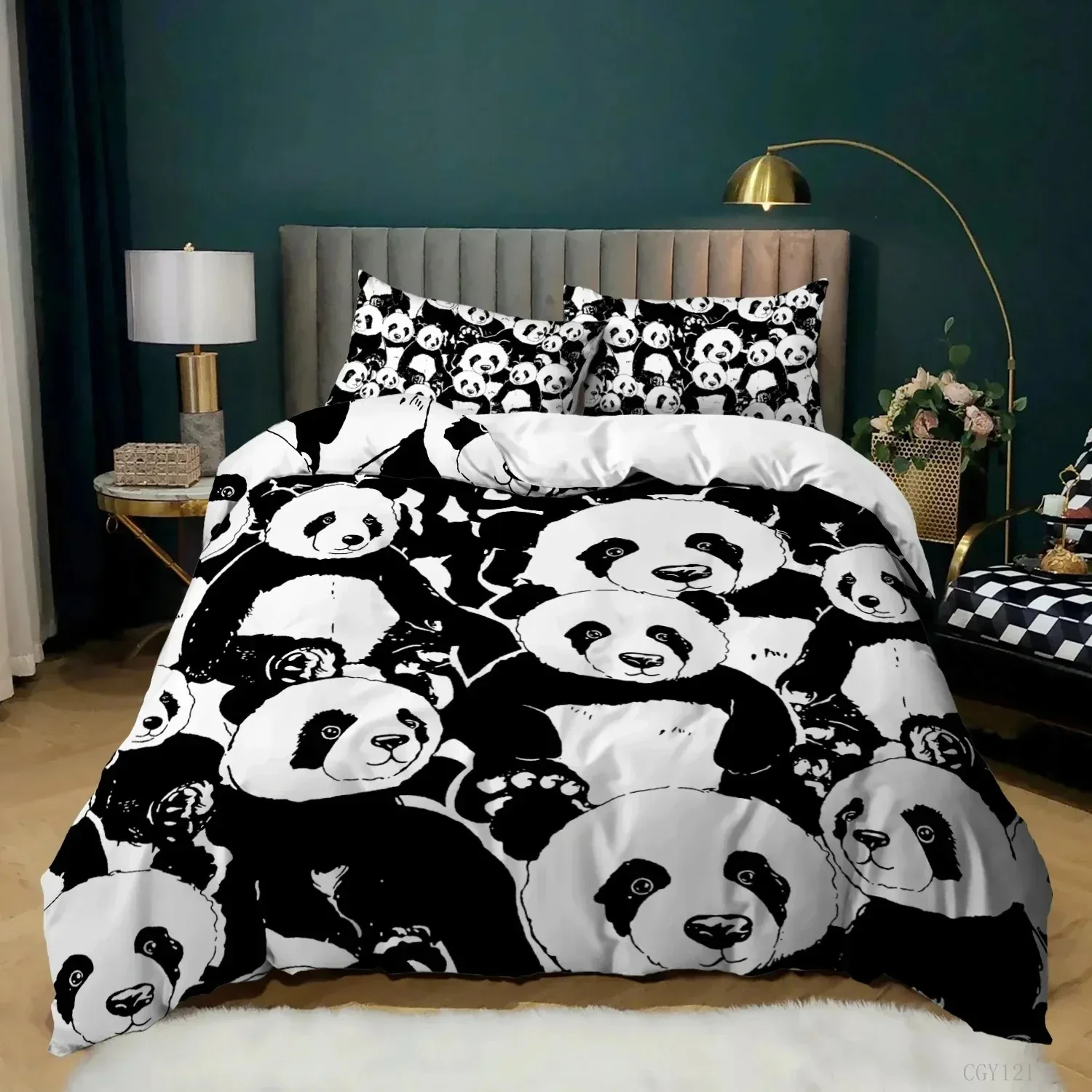 

3PCS Single-sided Panda Printed Comforter Bedding Sets Comfortable Bedspreads Comforter Duvet King Queen Bedding Birthday Gift