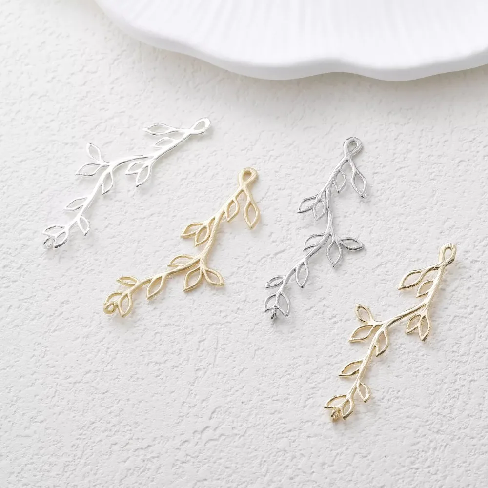 4PCS Dainty Branch Leaf Charms Earrings Jewelry Making Eardrop Supplies DIY Brass 14k Gold Plated Accessories 45*16mm