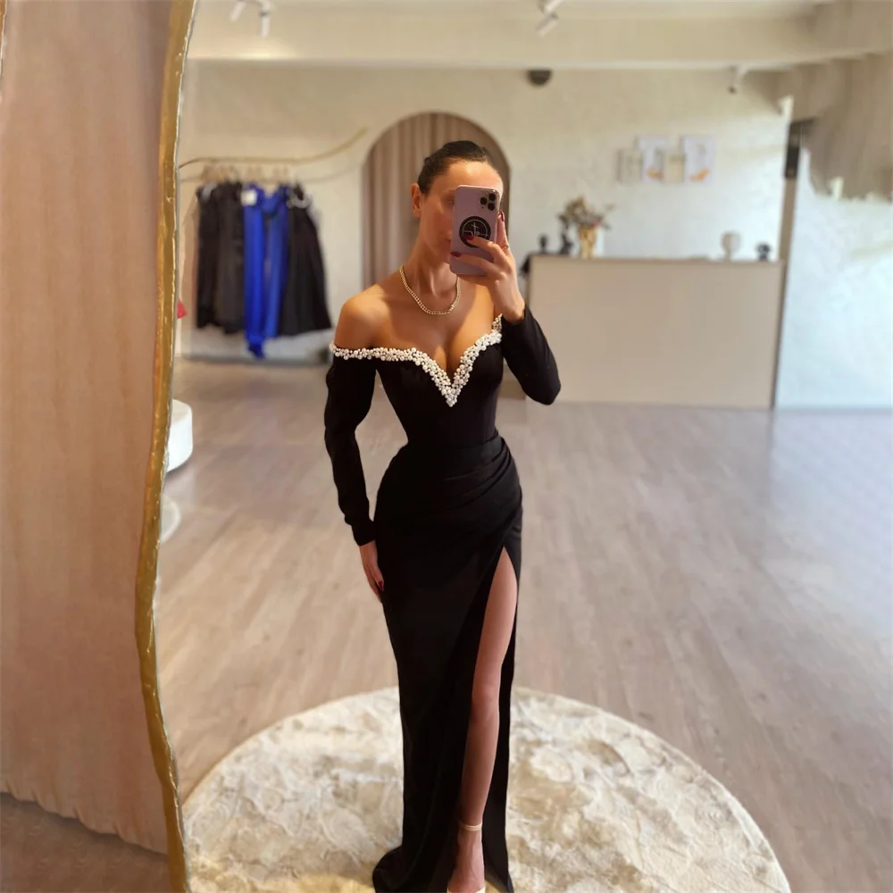 

Lily Black Mermaid Elegant Sexy Wedding Party Dress Side Split Celebrity Dresses Beading Special Occasion Dress robes du soir