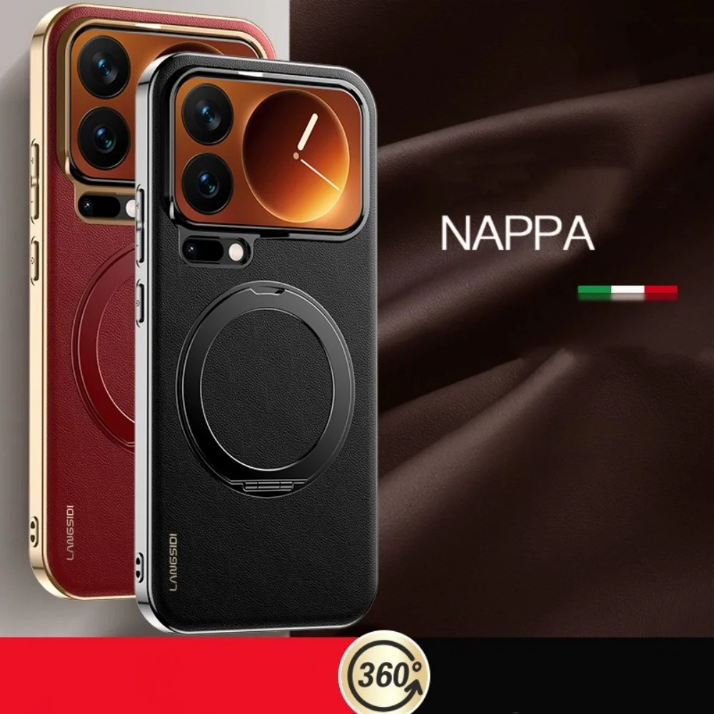 

Genuine Nappa Leather Back Case For Xiaomi 17 Pro Max 17 Magnetic Bracket Cover