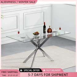 Glass Dining Table Modern Kitchen Glass Top Tables for 4 with Chrome Plated Metal Legs,51