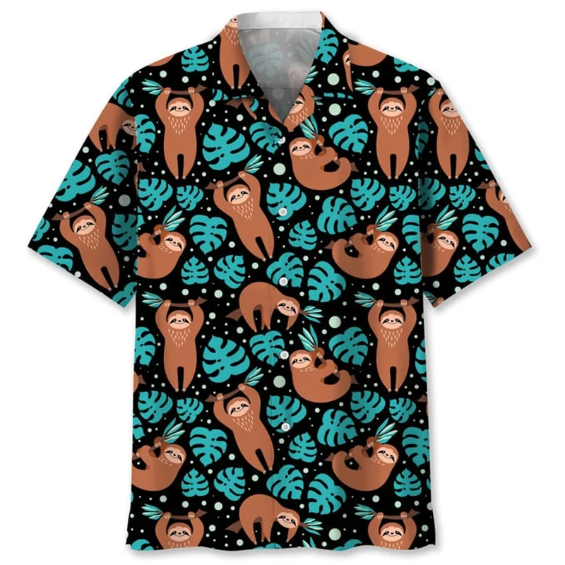 Australië Luiaard Hawaiiaans Shirt Voor Mannen Mode 3d Bedrukte Tropische Dieren Shirts Zomer Straat Korte Mouwen Knoop Revers Blouse