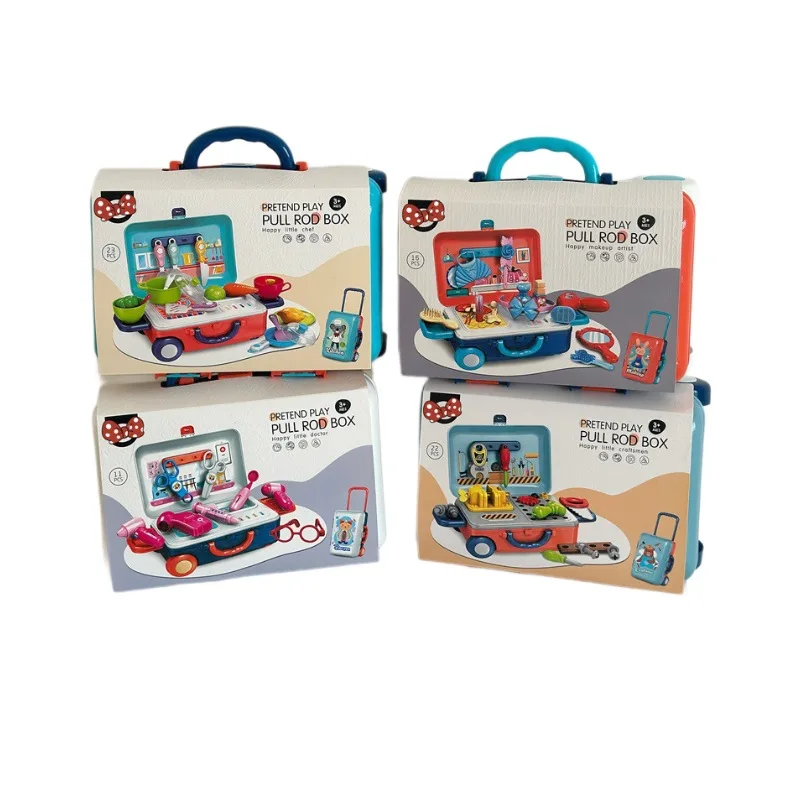 مجموعة ألعاب Happy Little Chef & Craftsman - حقيبة عربة وجبة أدوات المطبخ للطبيب/مجموعات المكياج وألعاب الألغاز مثالية لمنزل لعب الأطفال