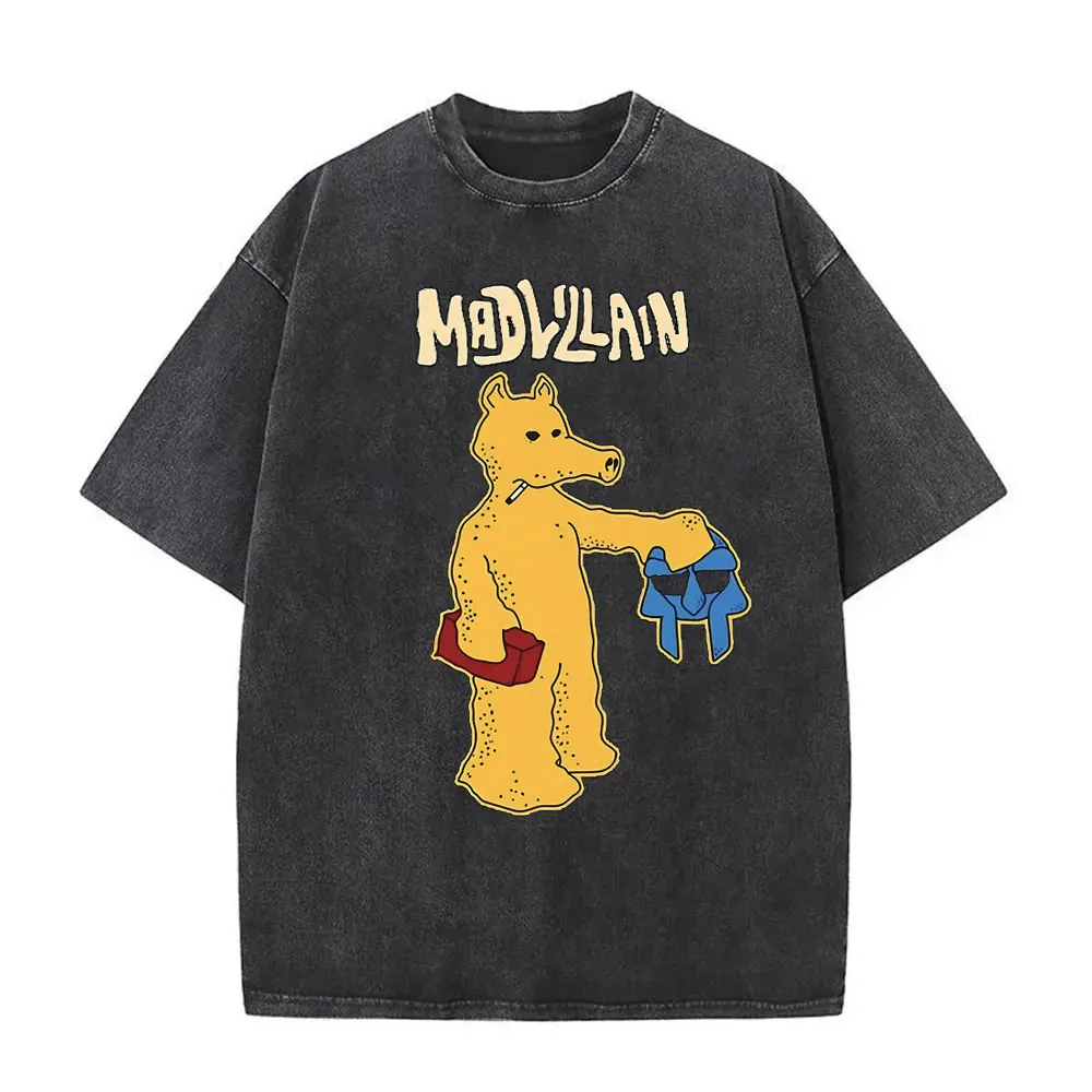 Washed Vintage Mf Doom Quasimoto and Pete The Cat Print T-shirt Men Women Casual Cotton Tshirt Male Hip Hop Funny Rap T Shirts