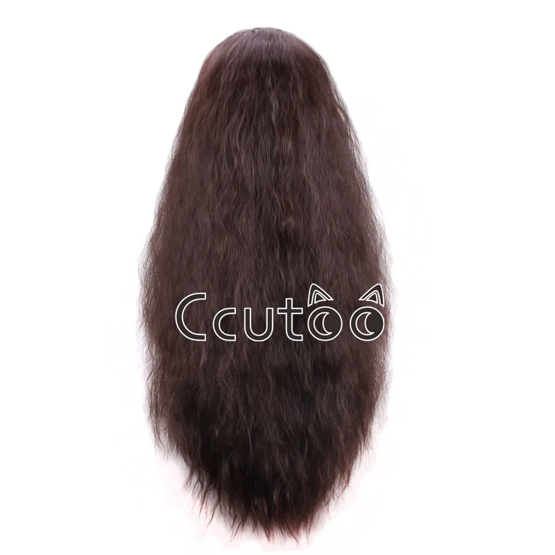 Ccutoo peruca de cabelo sintético moana cosplay perucas princesa cosplay longo encaracolado peruca marrom halloween resistente ao calor perucas femininas + peruca boné