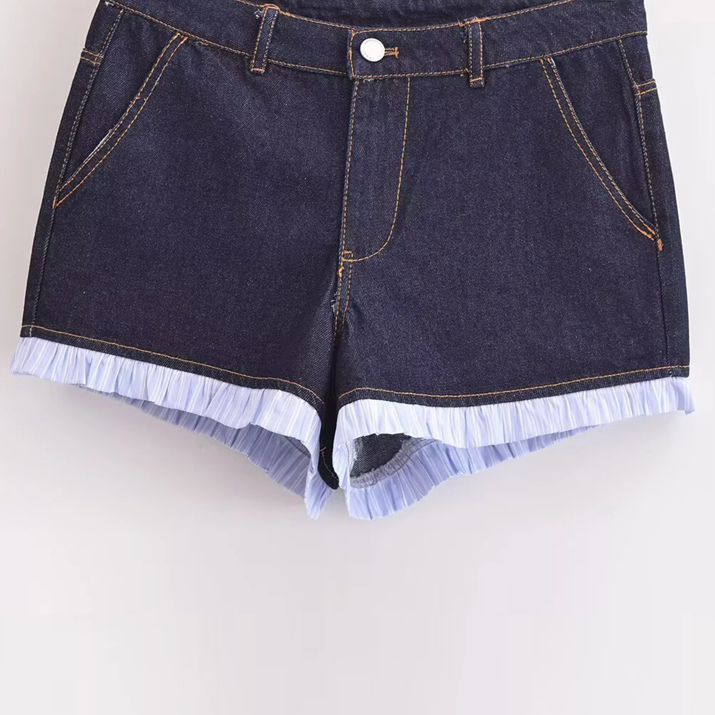 

Модные джинсовые орты с рюшами и подолом, женские летние повседневные широкие брюки с высокой талией, универсальные юбки Sli ort UYU850056