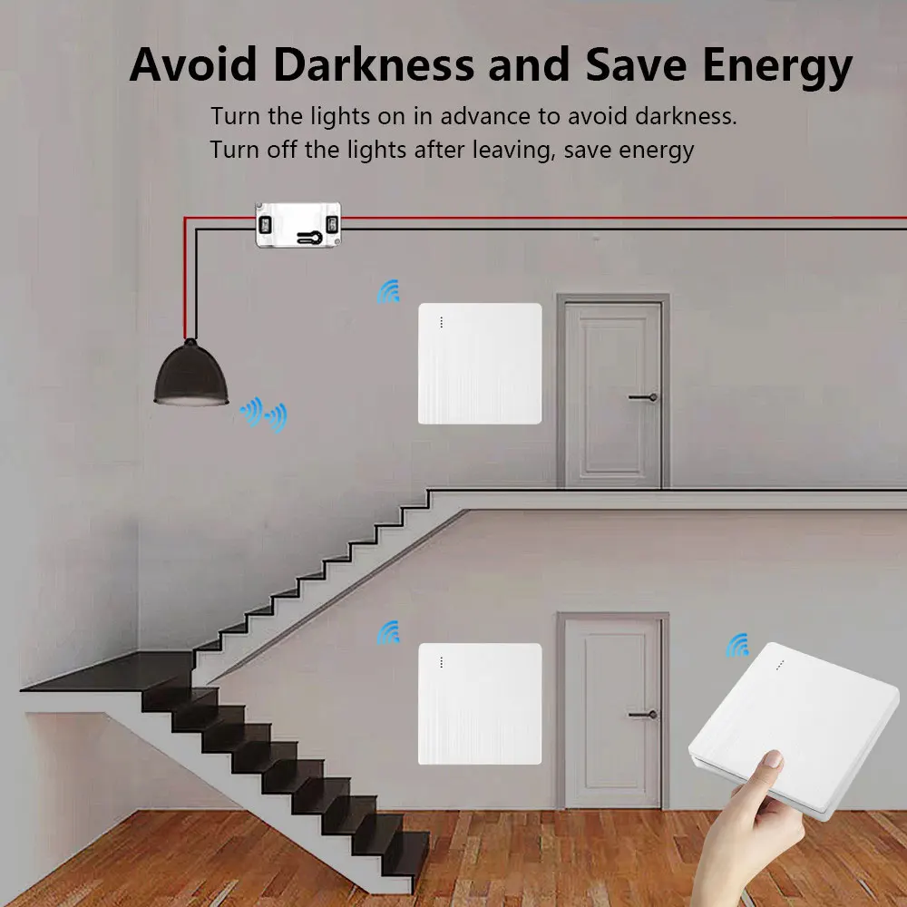 RF433Mhz Wireless Light Switch LED Push Button Switch Remote Control Switch 220V Relay Module Interruptor for Light Lamp