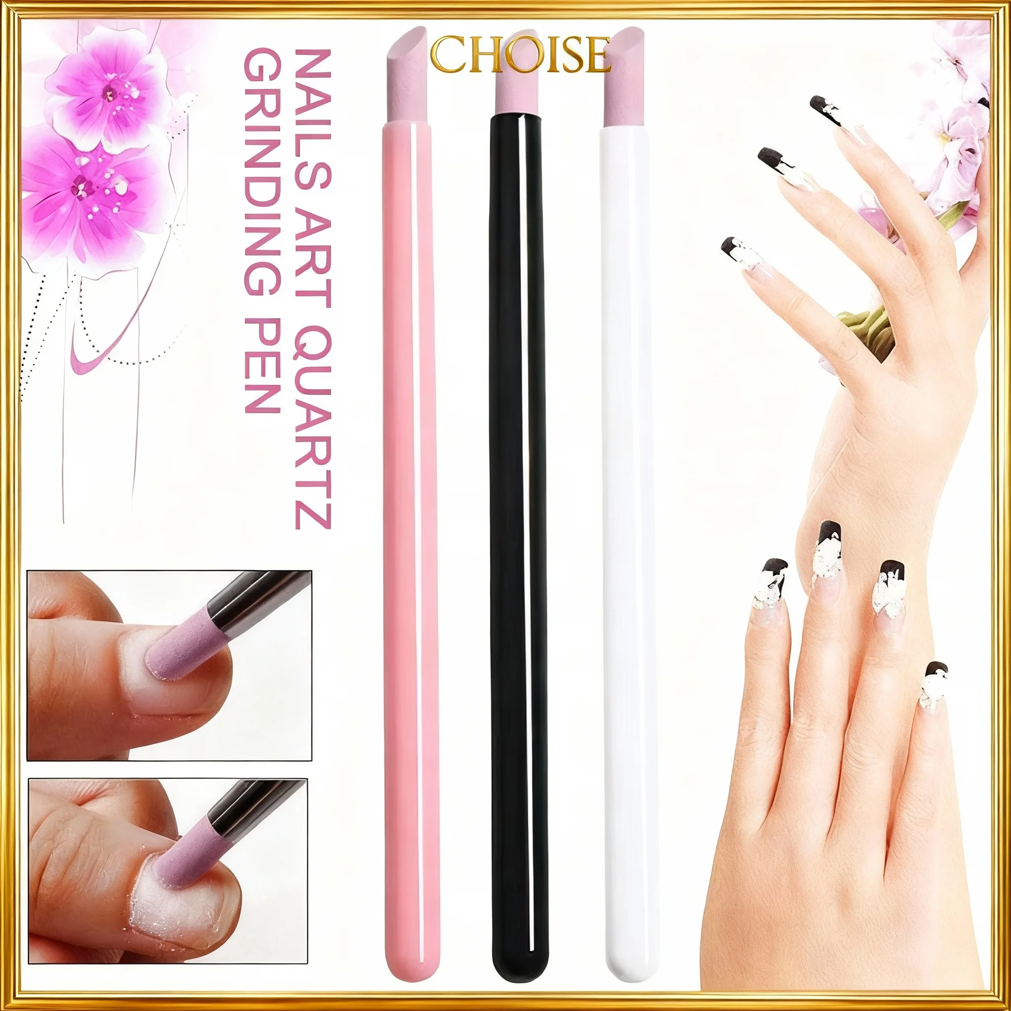1/5Pcs Quartz Pen Nail Cuticle Pushers Nail Polish Manicure Stick Nail Files Grinding Pen Dead Skin Remover for Natural Nail