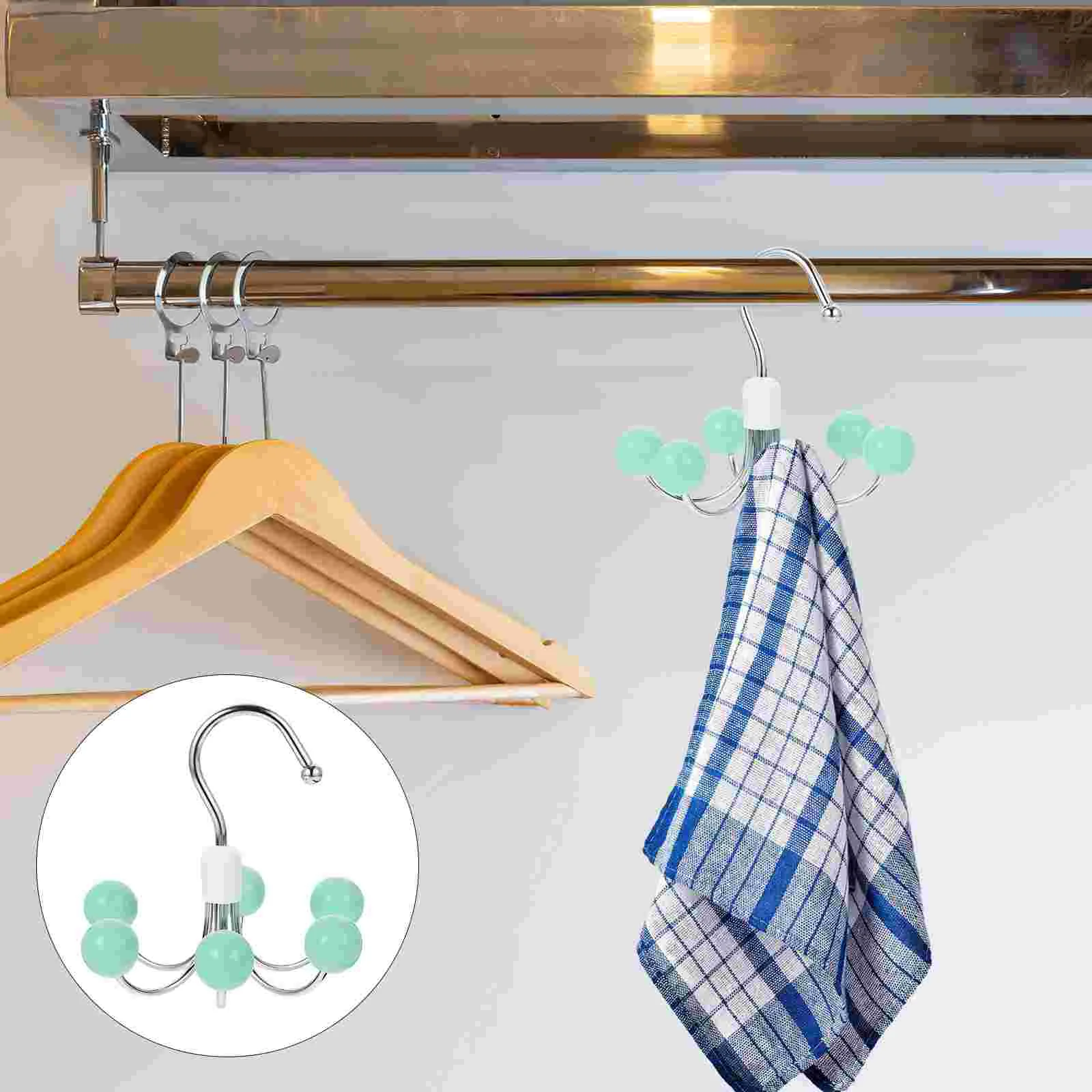 

Creative Wooden Six claw Swivel 360 Degree Rotating Garment Hanger Shallow Green Multi functional Closet Storage Rack