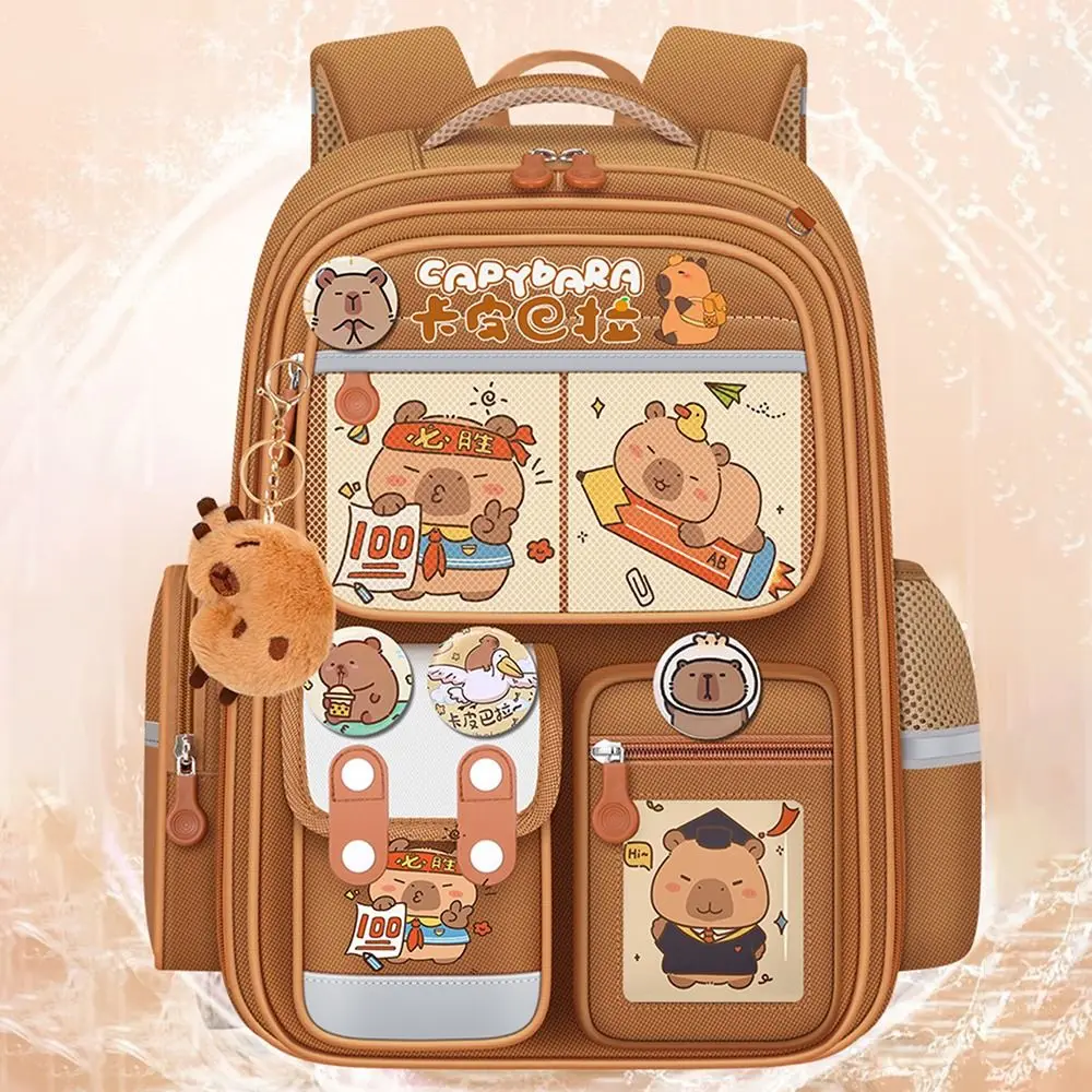 Multi-Compartment Capybara Backpack Waterproof Oxford Cloth Cartoon Animal School Bag with Reflective Strip Multi Functional