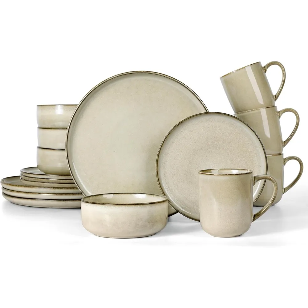 

Dinnerware Dish Set for 4, 16 Piece Ceramic Dinner Tableware Dishware Set, Stoneware Plates and Bowls Set for Home Restau