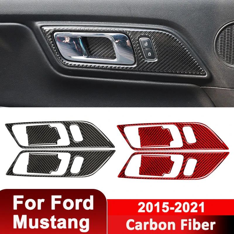 

For Ford Mustang 2015-2021 Carbon Fiber Car Door Pull Handle Panel Trim Frame Decorative Sticker Auto Interior Accessories