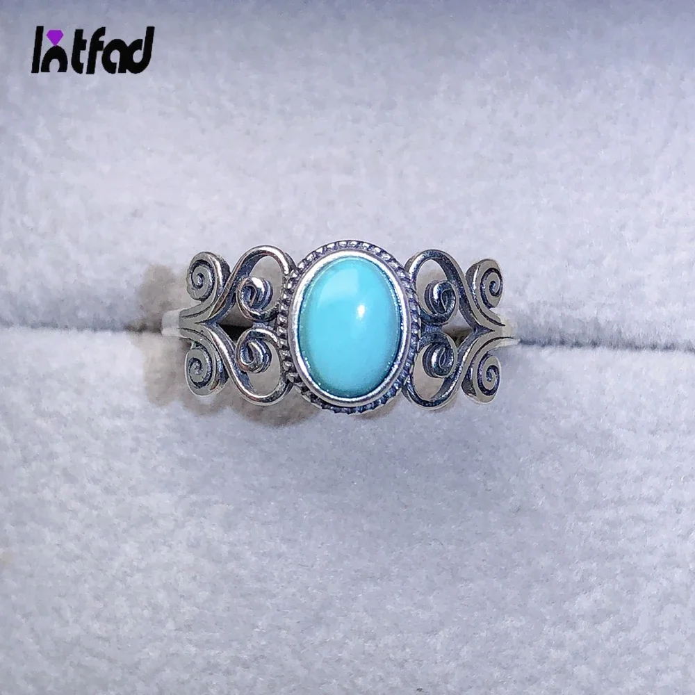 

Vintage S925 Silver Ring Natural Ore Larimar Women's Ring Exquisite Jewelry Couple Party Accessories Gift