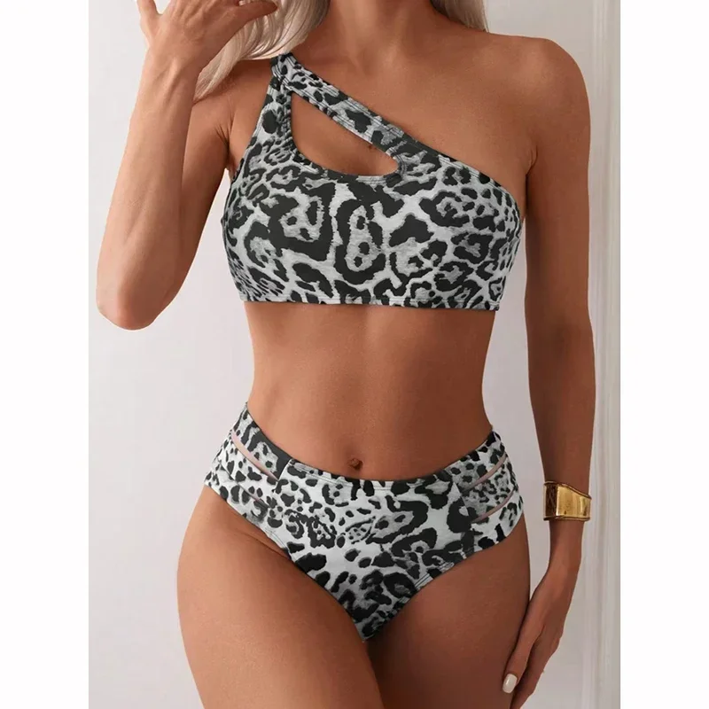 Maillot de bain bikini femme maillot de bain nouveau une épaule léopard Bikinis ensemble taille haute maillot de bain été Push Up plage 2 pièces