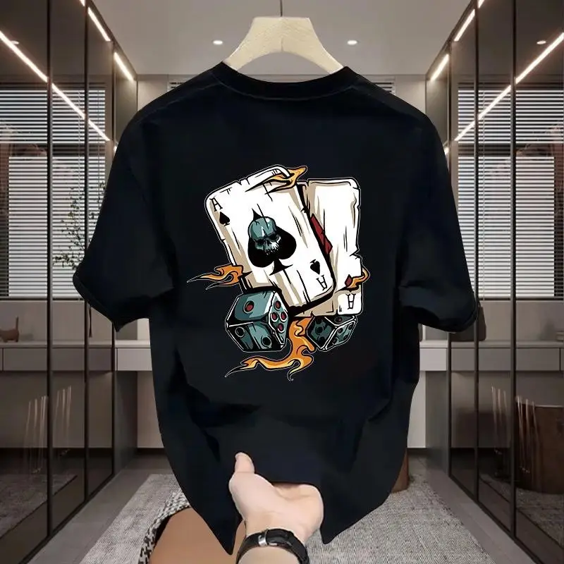 

Summer Men's 100% Pure Cotton Print Black Ace Cat Round Neck T-shirt Clothes Size S-4XL Motorcycle Tees Top Unisex
