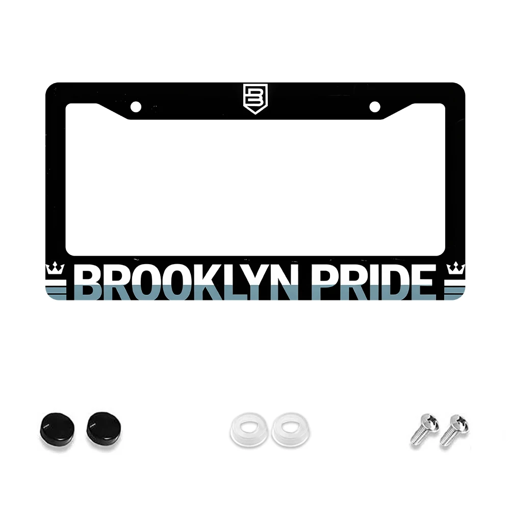 1 قطعة إطار لوحة ترخيص بفتحتين من الألومنيوم الأسود مع نمط بروكلين برايد، 6 × 12 بوصة، يتضمن طقم براغي، سيارة ريترو مبتكرة D