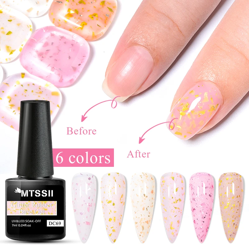 MTSSII 7ml Gold Glitter Rubber Base Gel Nail Polish Nude Semi Permanent Soak off Self Leveling UV LED Gel Varnish Nail Supplies