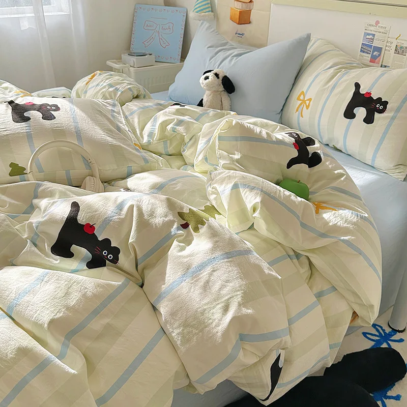 Korean Cute Girls Bedding Sets Soft Flat Sheet Duvet Cover Pillowcase Bed Linen Polyester Twin Queen Full Size Quilt Cover Set