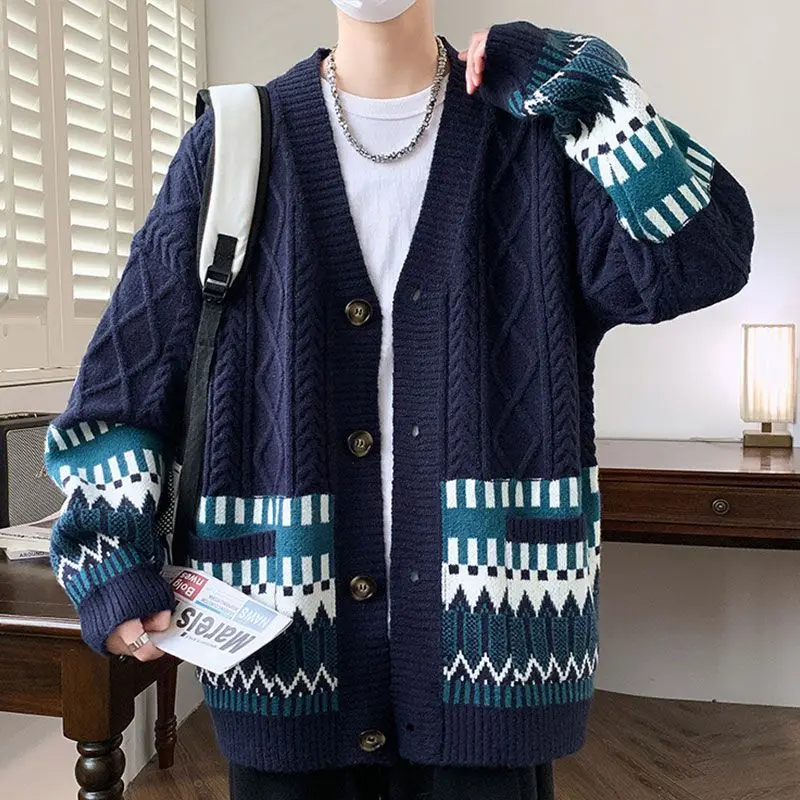 

Men's V-Ne Open Cardigan Sweater Casual Loose Knitted irt Lazy Sle Autumn Top Polyester Fiber Medium Softn