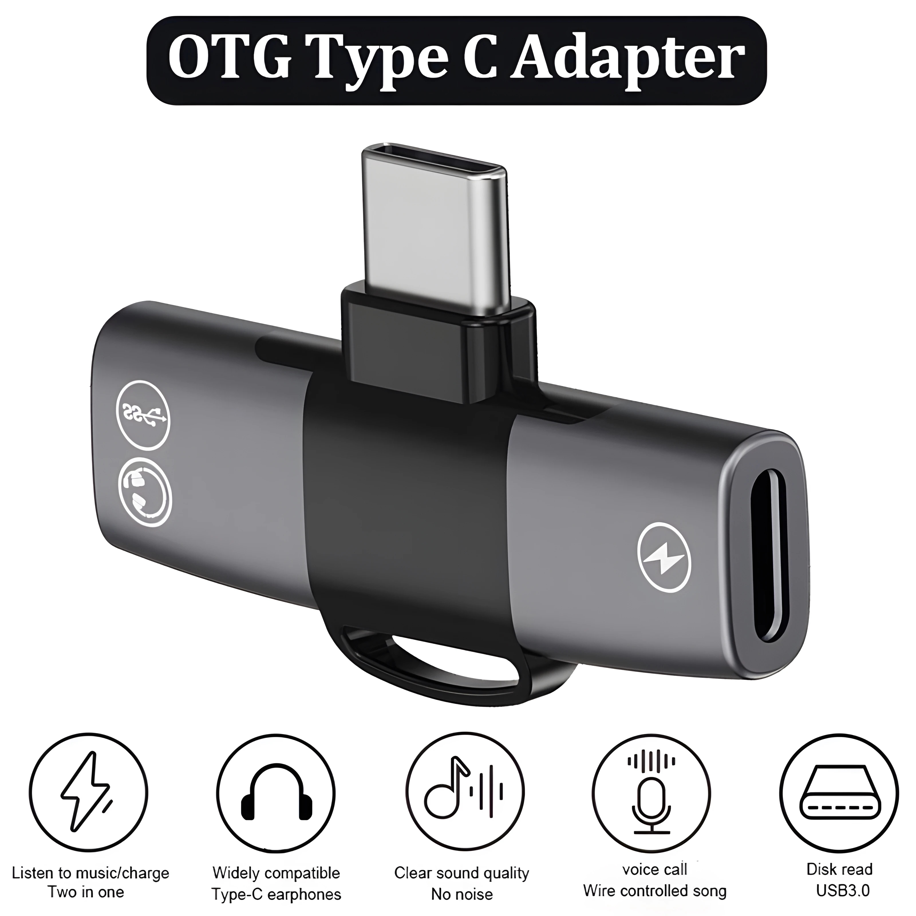 Caricatore OTG doppio USB tipo C PD 15W per jack tipo C Adattatore splitter per cuffie audio AUX per iPhone 15 Pro Max Samsung Xiaomi