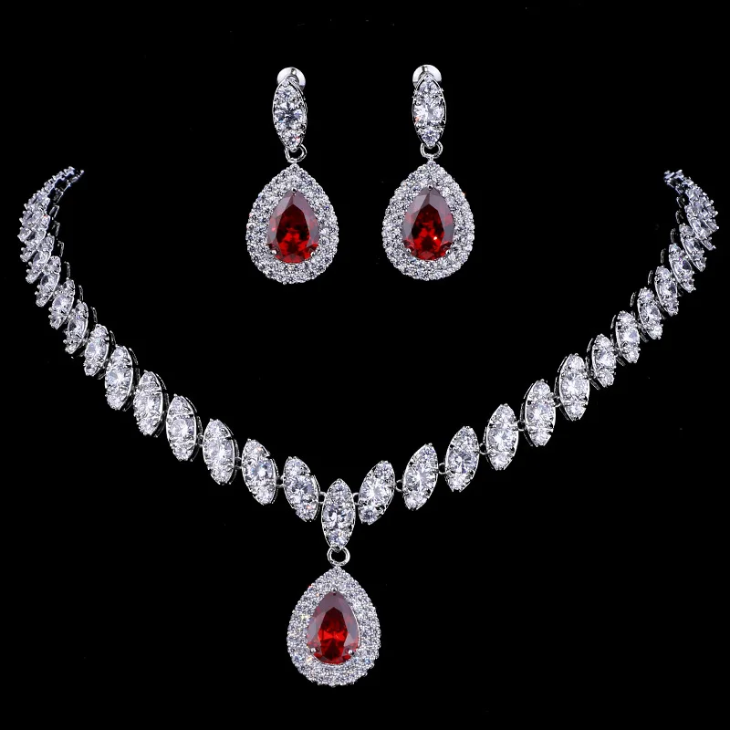 

Sliver Crystal Cubic Zircon Bridal Jewelry Sets Necklaces Earrings Women Luxury Elegant Rhinestone Choker Wedding Accessories