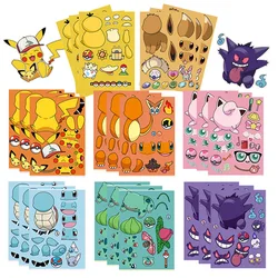 Pegatinas de Anime de Pokémon para niños, calcomanía de juego de dibujos animados divertidos, rompecabezas de ensamblaje, regalo de juguete para niños, 8 o 16 hojas