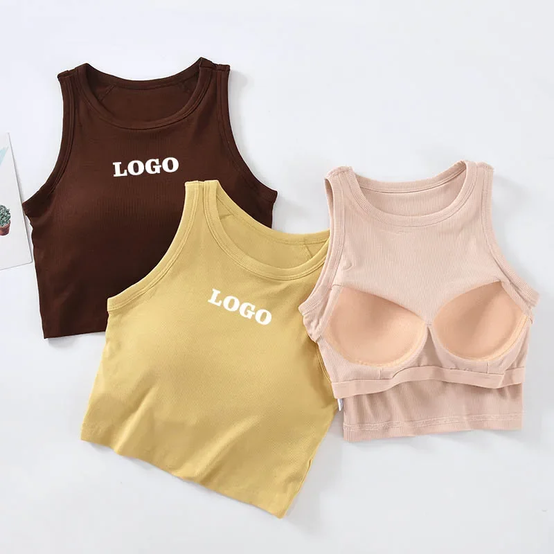 

Custom Logo women clothing Top with Pads Printing Logo Women Tops Slim Fit ropa de mujer tanks & camis summer clothes women 2024