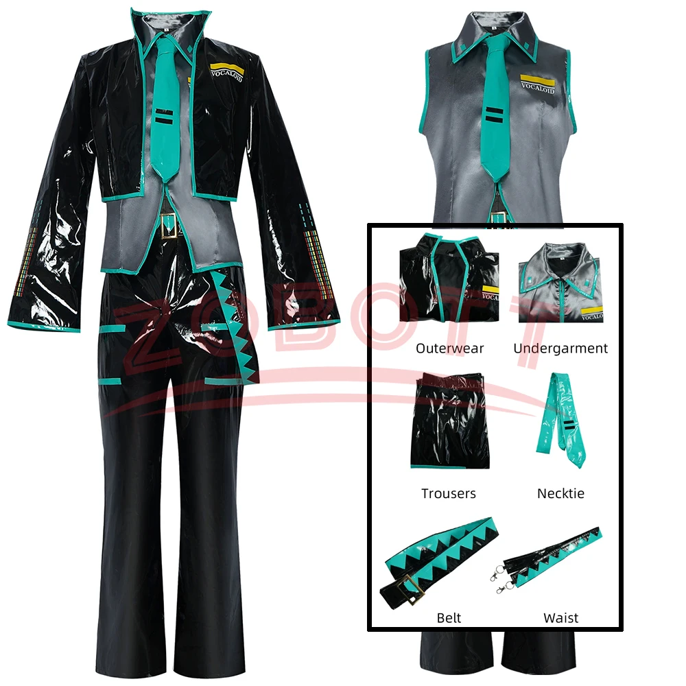 

5PCS Mikuo Male Miku Cosplay Costume Uniform Clothes Black PU Leather Jacket Pants Fancy Halloween Party Outfit Women Men