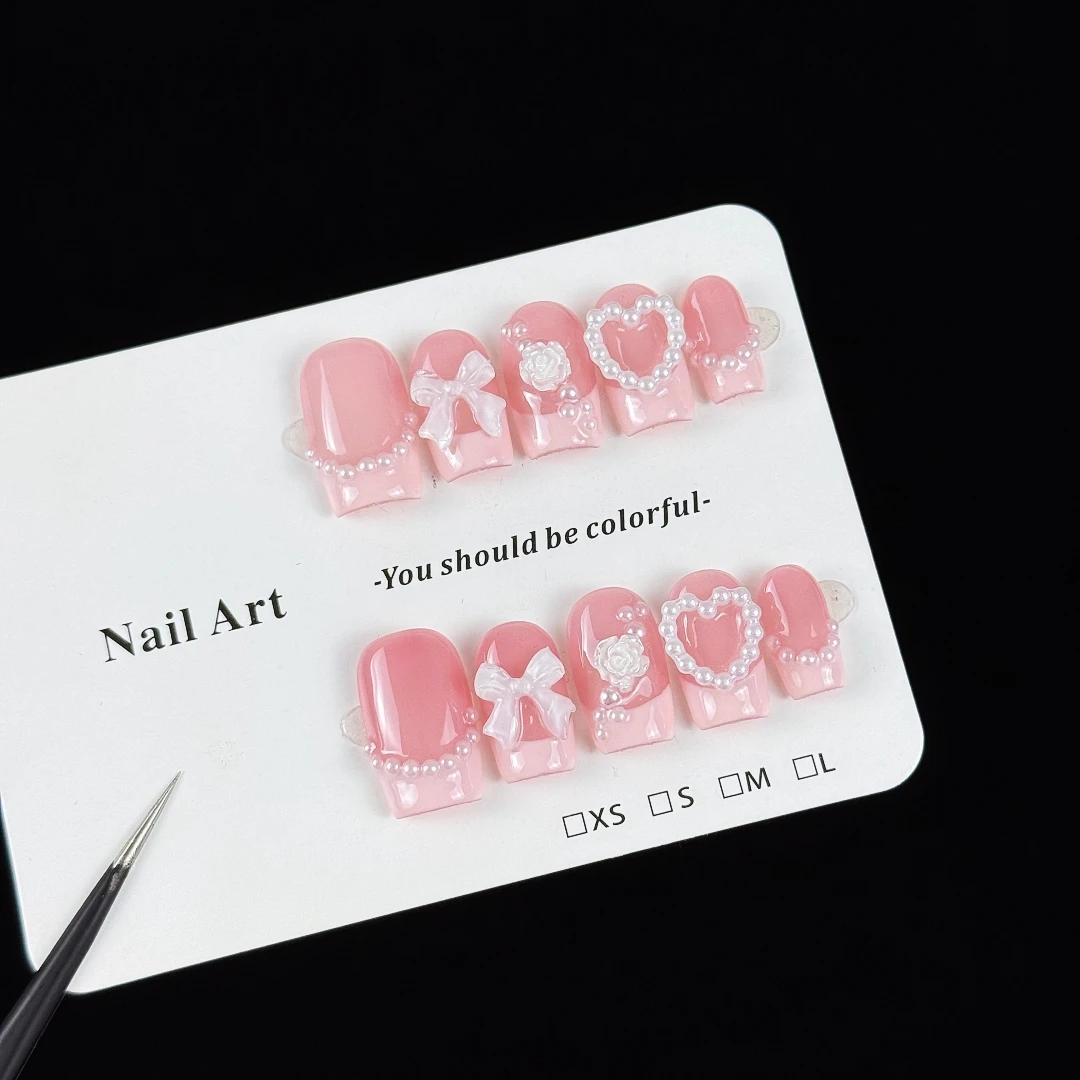 10pcs high-end Cute girl style, hand-painted three-dimensional pearl heart, bow, rose, and pearl embellishments handmade fake