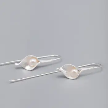 Lotus Fun 925純銀時尚馬蹄蓮珍珠長款吊墜耳環,女士禮物,約會佳品,高品質精美珠寶 12 最佳銷售 蓮花樂趣 - №11