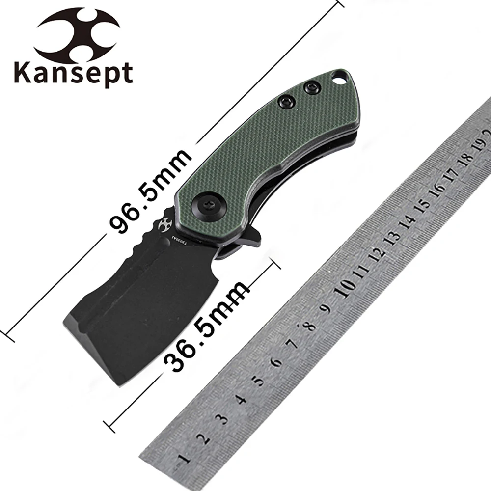 

Kansept Mini Korvid T3030A1 Pocket Knife Cleavers Under 3" Black TiCn Coated 154CM with Green and Black G10 Handle for EDC Carry