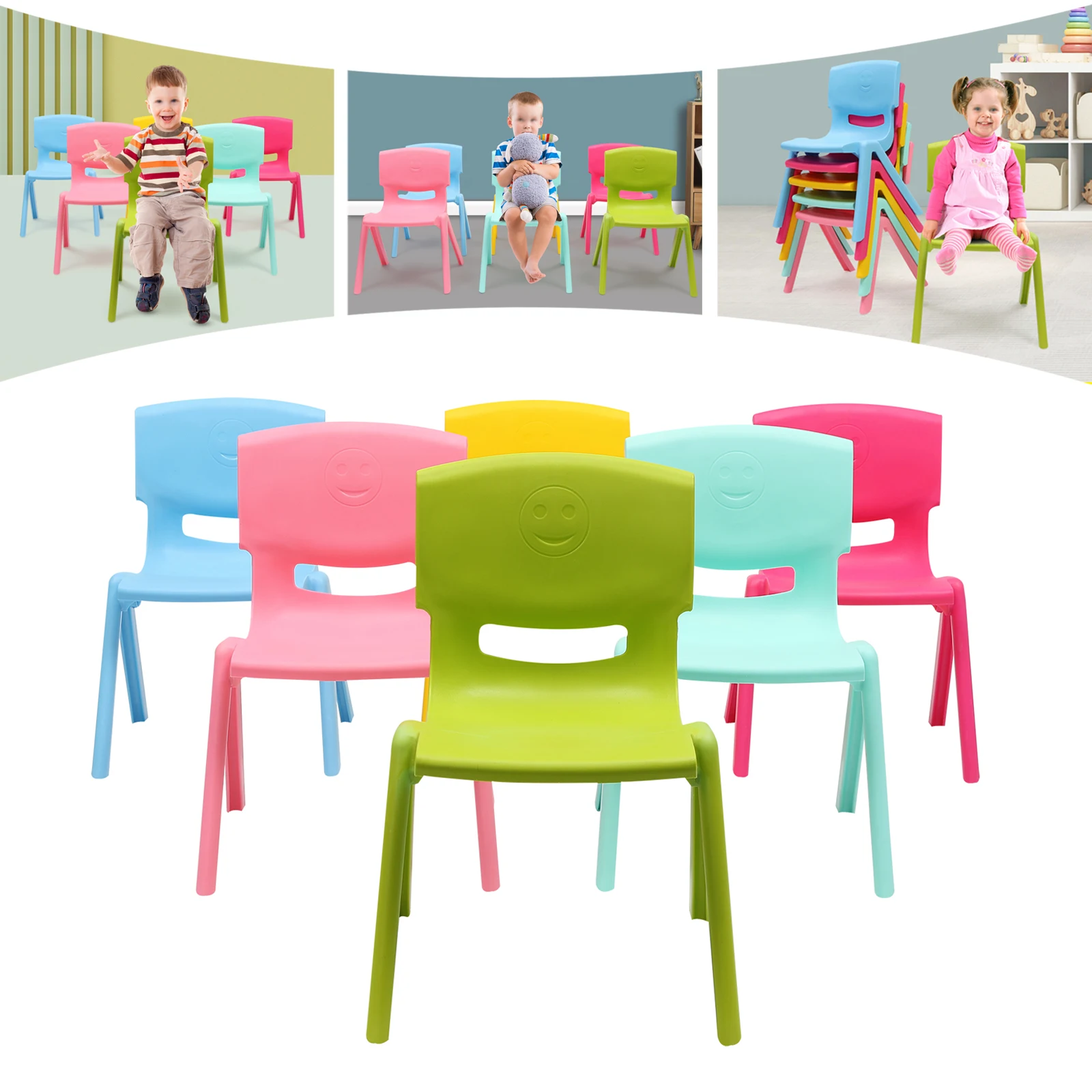 6Pcs Plastic Stackable School Chair, Kids Learning Chairs Kids Colorful Stack Chairs 220lbs Capacity for Children Christmas