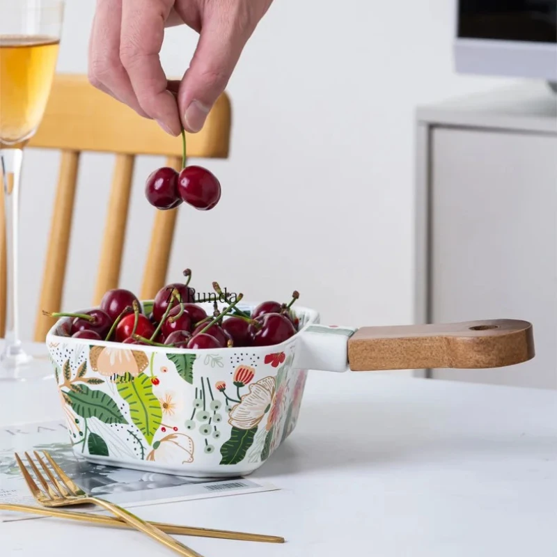 

*Colorful Cloud Flower Handle Bowl Ceramic Instant Noodle Salad Bowl Single Geometric High-value Fruit Cold Noodle Bowl