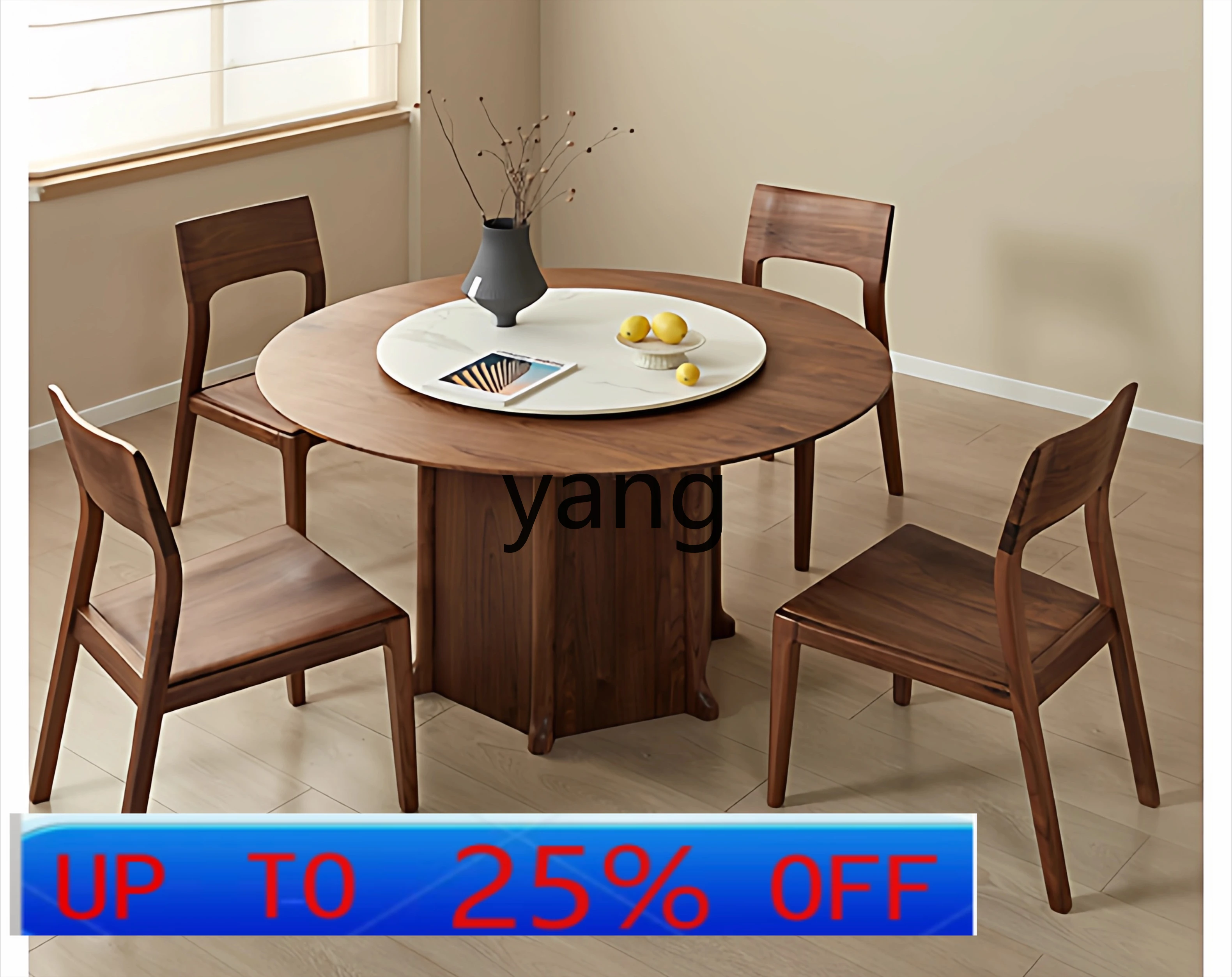 

LMM Song style round dining table household solid wood large round table restaurant rock slab rotation