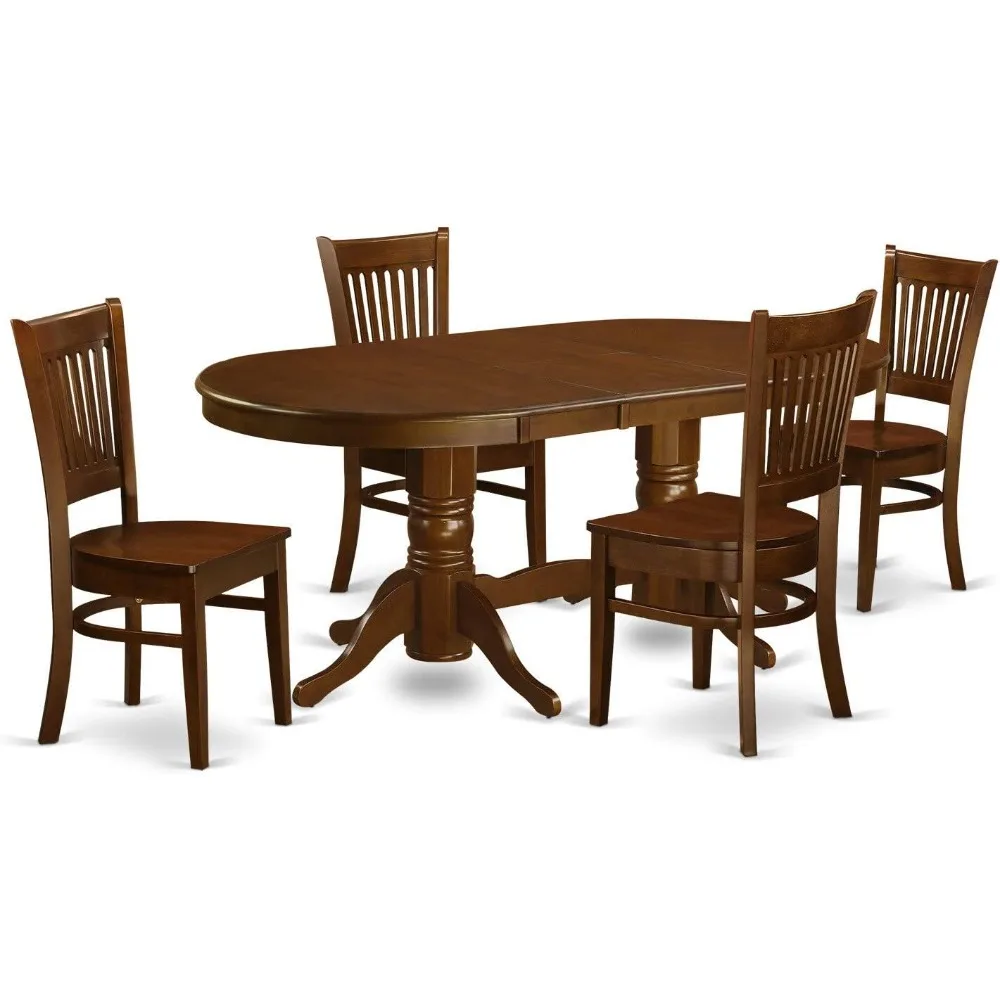 5 Piece Room Set Includes an Oval Kitchen Table with Butterfly Leaf and 4 Dining Chairs, 40x76 Inch, space saving furniture