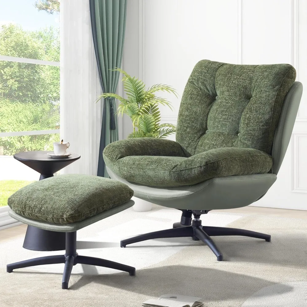 Rocking Swivel Accent Chair with Ottoman, 360° Oversized Metal Base Swivel Rocker Accent Chairs