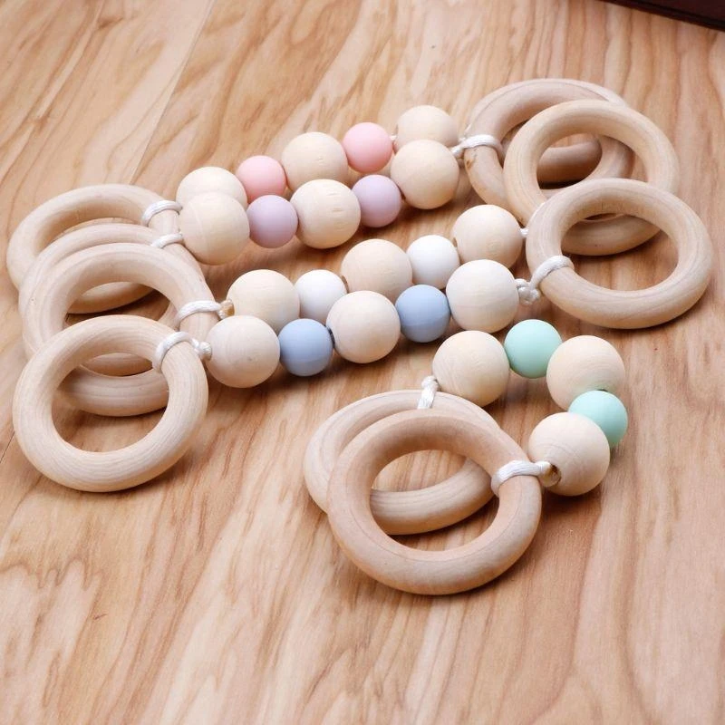 

J15U Teething Rattles Baby Teething Rings Infant Baby Nursing Bracelets Chew Beadeds Wooden Tooth Gums Bracelet