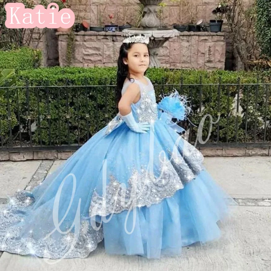 Vestidos de niña de flores amarillas para boda, apliques de perlas con lazo, sin mangas, fiesta de cumpleaños para niños, vestido de baile de primera comunión