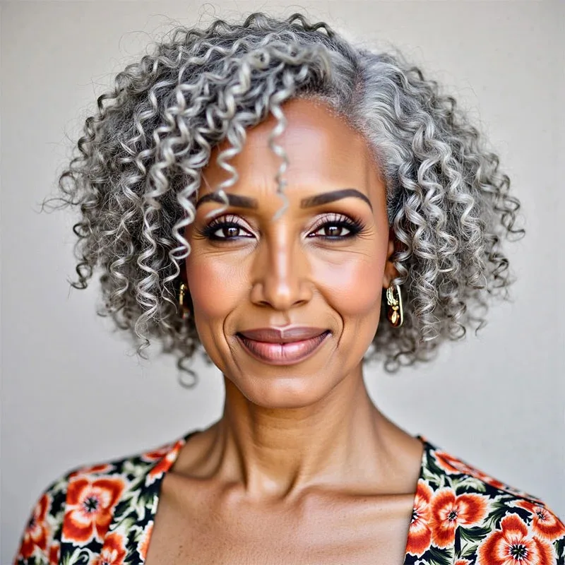 

Short Jerry Curly Salt and Pepper Bob Human Hair Wigs Gray Silver Wig Glueless 5x5 Lace Closure Wigs For Mature & Stylish Women