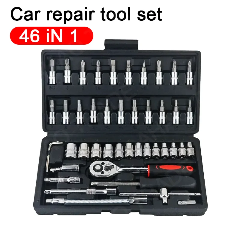 

Набор торцевых головок с приводом, 46 шт., набор ключей с храповым механизмом 1/4 дюйма с головками, набор метрических шестигранных головок, наборы инструментов для механика, авторемонта