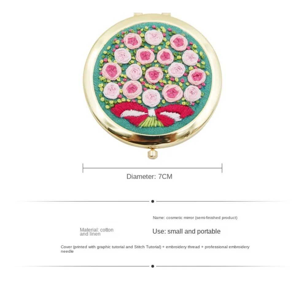 Mini DIY Makeup Mirror New Round Foldable Embroidered Makeup Mirror Double-Sided Mirror Handcraft Needlework Cross Stitch Kit