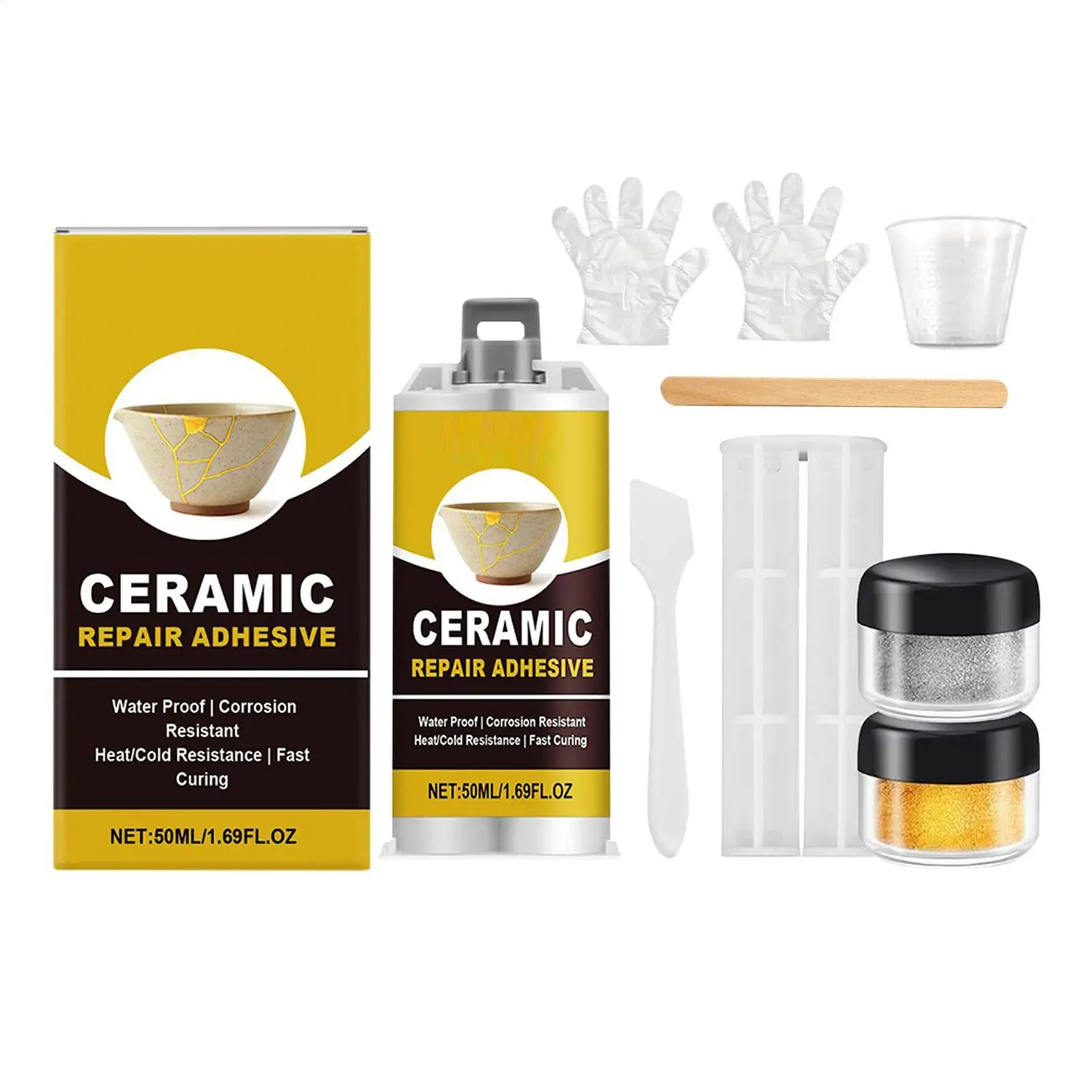 Kintsugi Ceramic Repair Kit Food Safe Gold Adhesive for Broken Pottery Plate Cup Art Craft Bathtub Sculpture Restoration