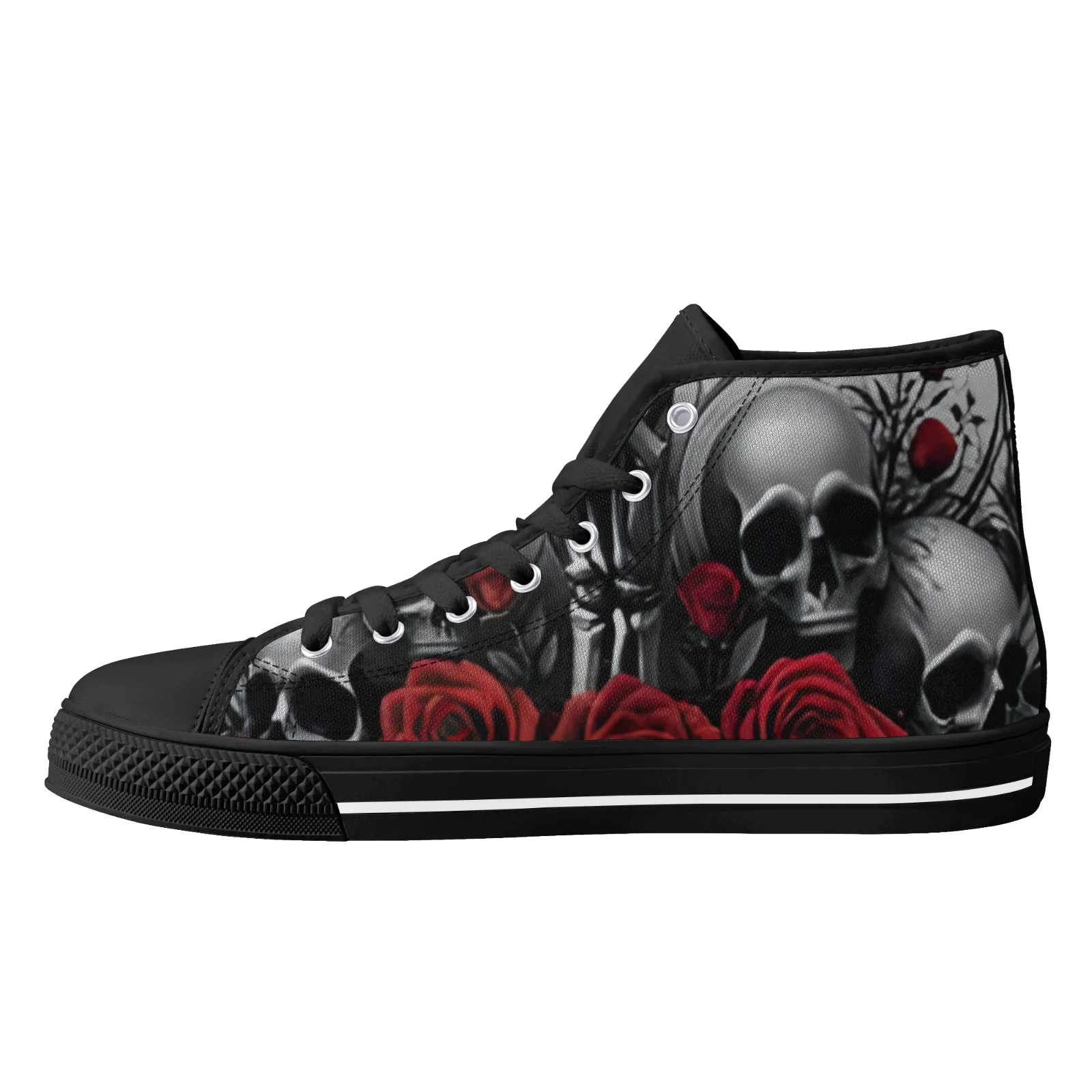 

Custom Shoes Gothic Skull Floral Classic High Top Canvas Shoes for Men Women Vulcanized Shoes Flats Sneakers Footwears