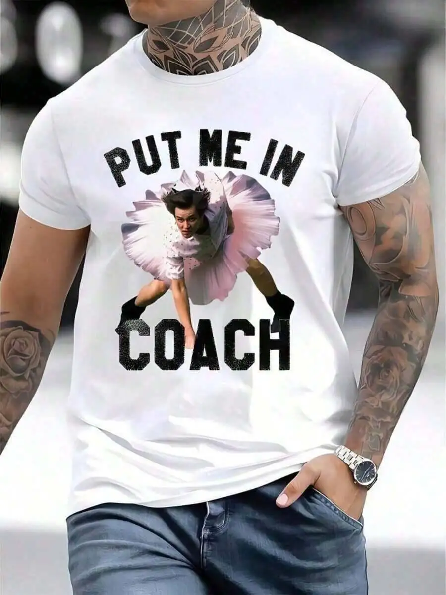 Men's ", Let Me Play" Jim Carrey Shirt, Funny Graphic T-Shirt, Round Neck Short Sleeve, Casual Style Hip-Hop Fashion Top, Soft  100% Cotton Trendy Y2K Short-Sleeve Tee-Soft, Quick-Drying, Moisture-Wicking, Great Gift for Christmas or Halloween.