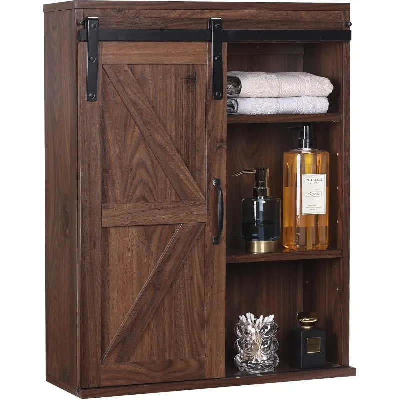 

Farmhouse Wood Wall Storage Bathroom Cabinet with Sliding Barn Door, Rustic Medicine Cabinet with Adjustable Shelf