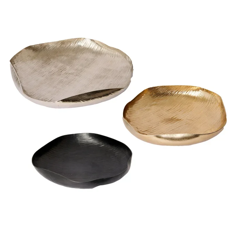 Modern simple irregular metal tray ornament model room living room desktop storage plate gold black decorative bowl