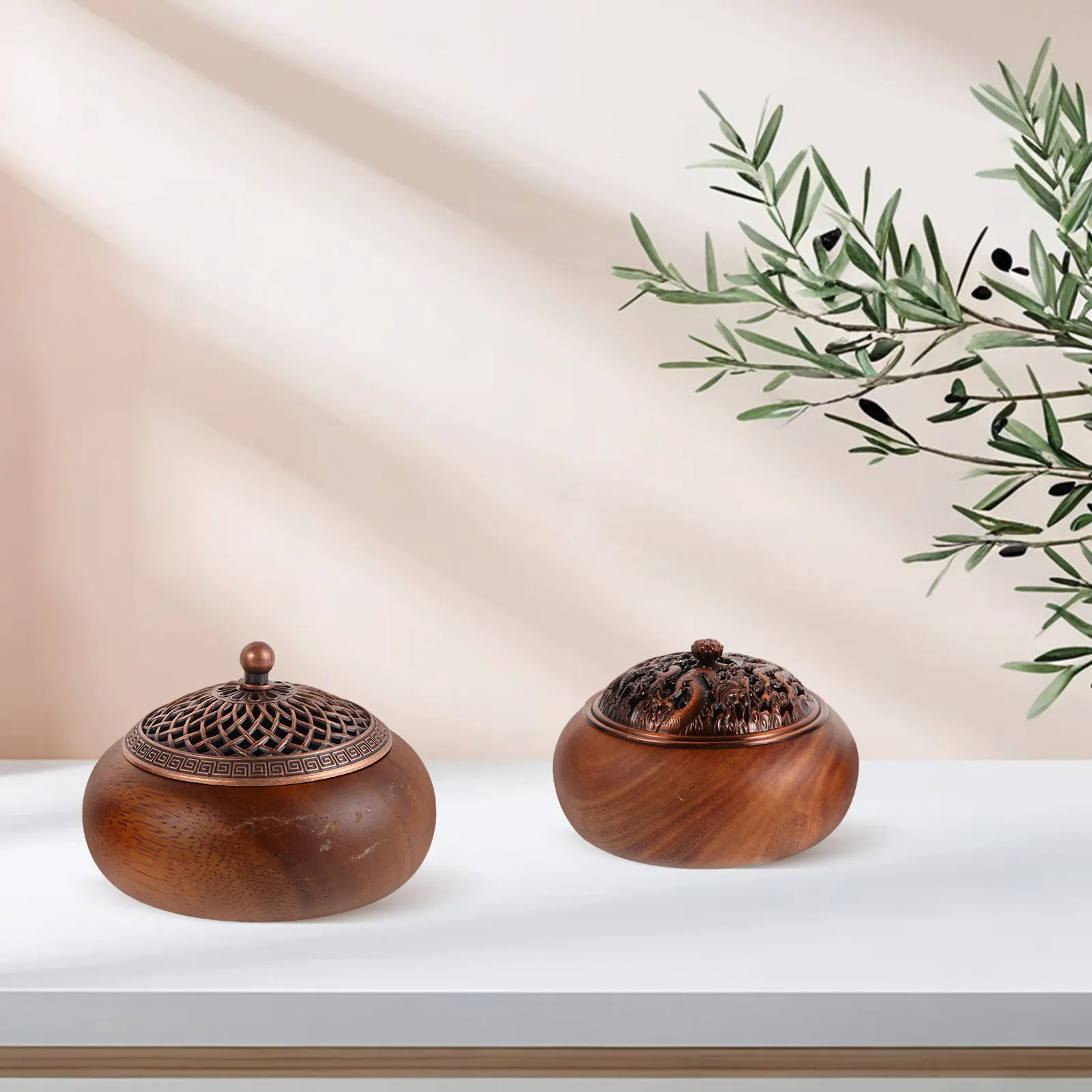 

2Pcs Wooden Incense Burner Lid Solid Wood Cone Holder for Home Aromatic Cone Incense Burner Home Decor